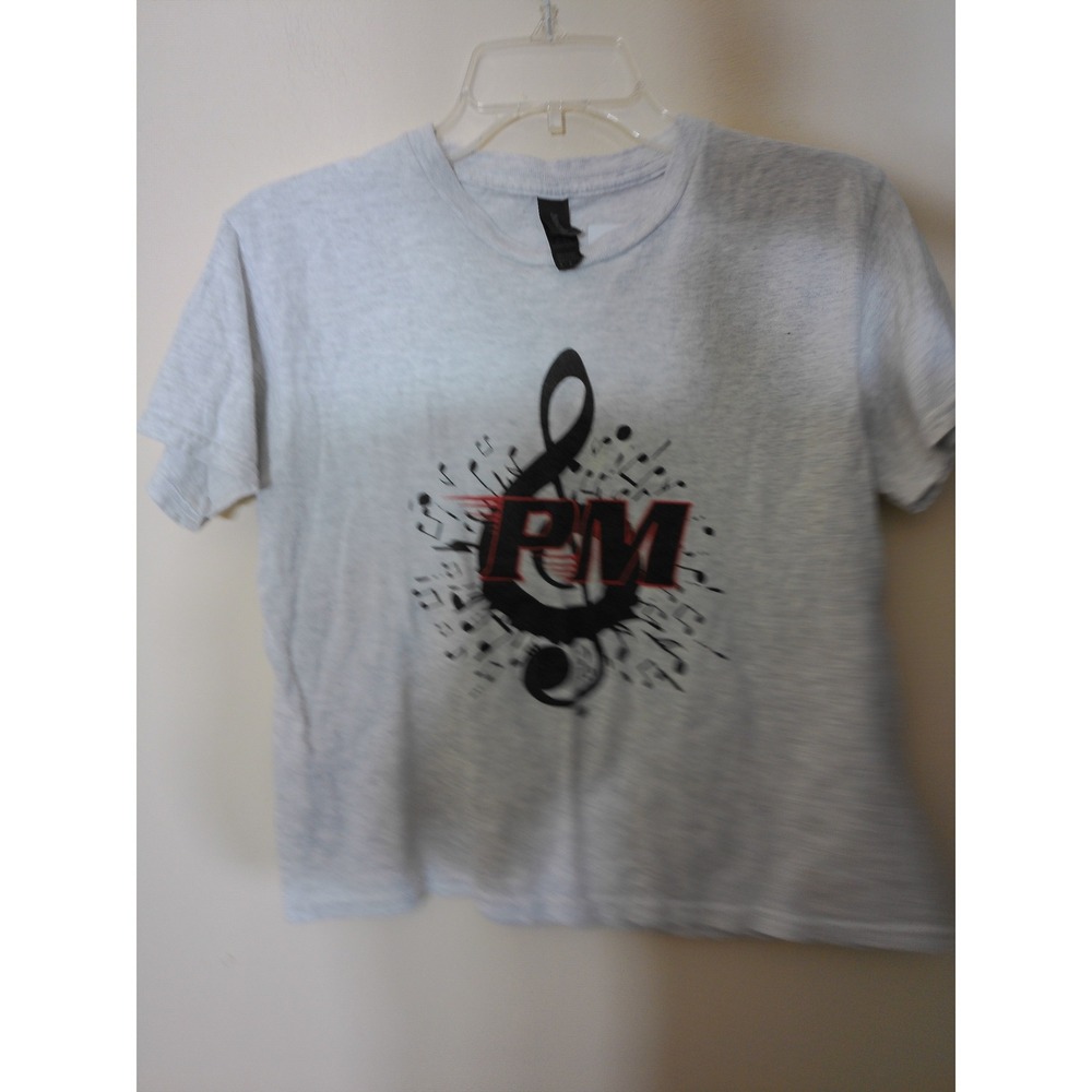 Gildan Graphic T-Shirt Kids Youth M Gray Music Treble Clef Band Casual Academia